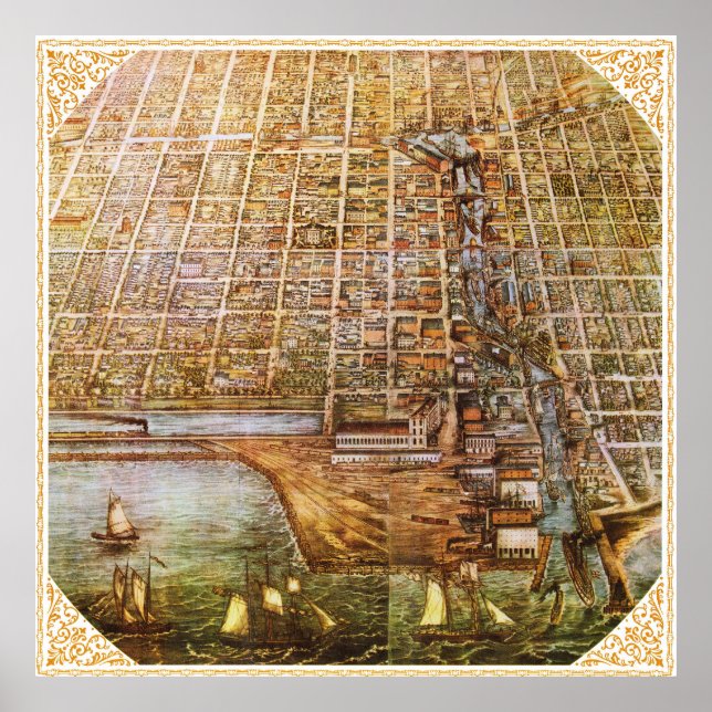 Vintage Chicago Map Poster 1856 (Front)