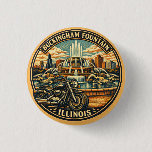 Vintage Chicago Motorcycle Buckingham Fountain 1 Inch Round Button