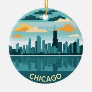 Vintage Chicago Skyline Ceramic Ornament