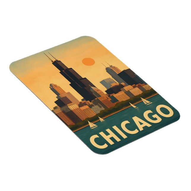 Vintage Chicago skyline, lake Michigan sailboat Magnet (Right Side)