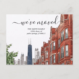 Vintage Chicago Skyline Moving Announcement Postcard