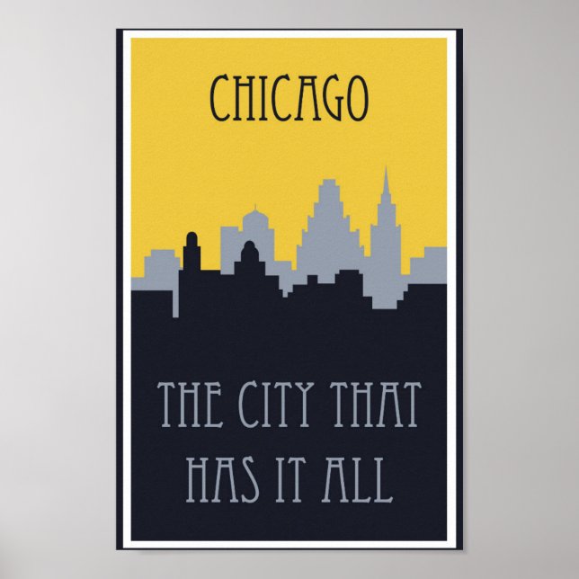 Vintage Chicago Skyline Travel Poster (Front)