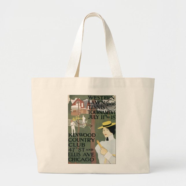 Vintage Chicago Tennis Poster Large Tote Bag (Front)