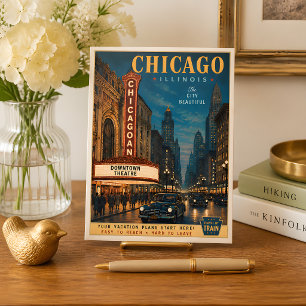 Vintage Chicago Theatre District Travel Postcard