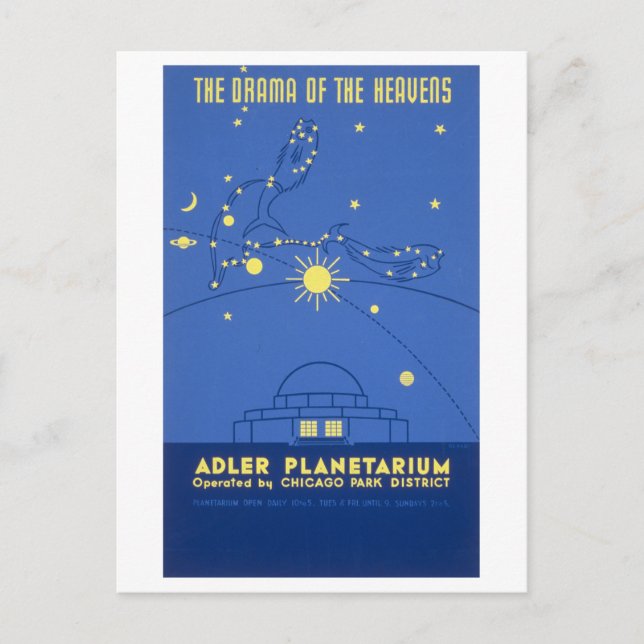 Vintage Chicago Travel Poster: Adler Planetarium Postcard (Front)