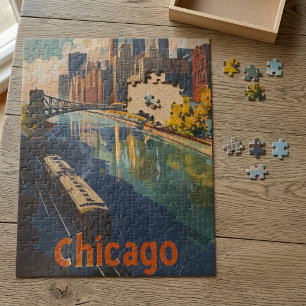 Vintage Chicago Travel Poster Jigsaw Puzzle