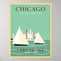 Vintage Chicago travel poster, Lake Front