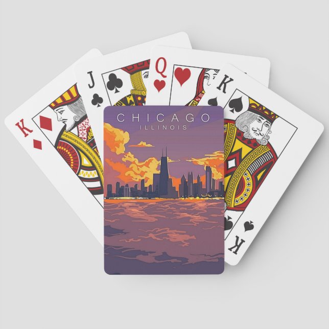 Vintage Chicago Travel Poster Playing Cards (Back)
