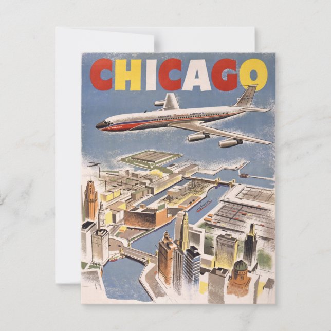 Vintage Chicago USA Air Travel Advertisement Card (Front)