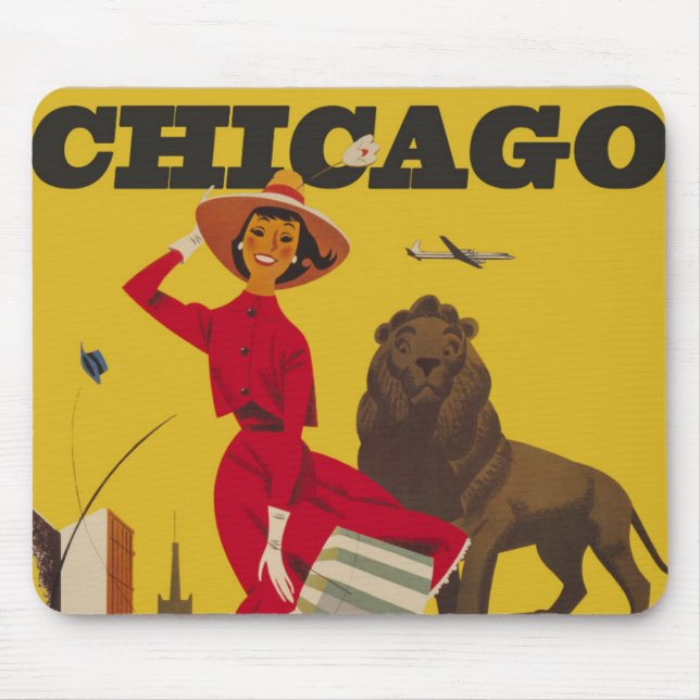 Vintage Chicago USA Air Travel Advertisement Mouse Pad (Front)