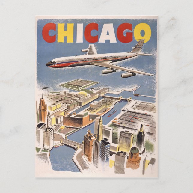 Vintage Chicago USA Air Travel Advertisement Postcard (Front)