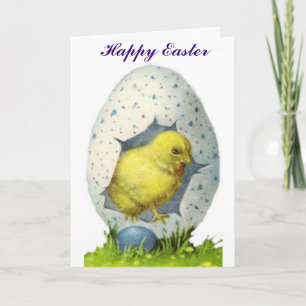 Vintage Chick And Easter Egg Holiday Card