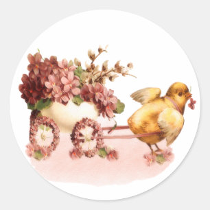 Vintage Chick Easter Classic Round Sticker