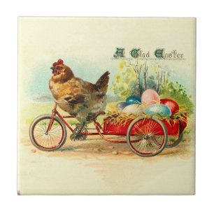 Vintage chick on bicycle Easter Tile