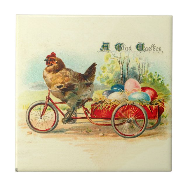 Vintage chick on bicycle Easter Tile (Front)