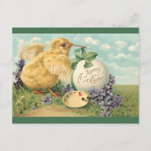 Vintage Chick With Paint Palette Easter Postcard
