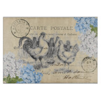 Vintage Chicken Blue Flower Postcard Cutting Board