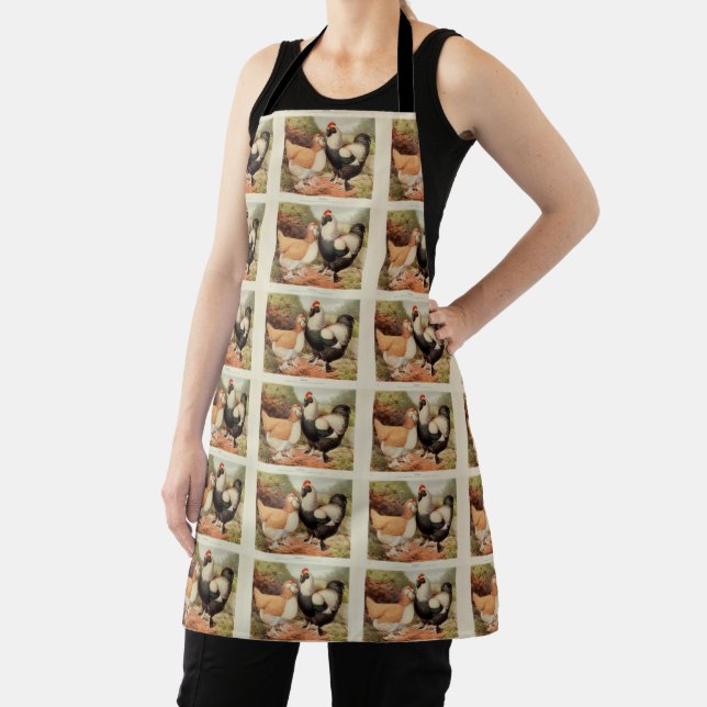 Vintage Chicken Breed Pattern Apron (Insitu)