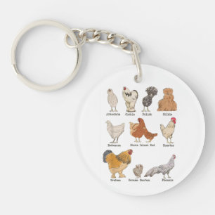 Vintage Chicken Breeds Farm Animals Day Support Lo Keychain
