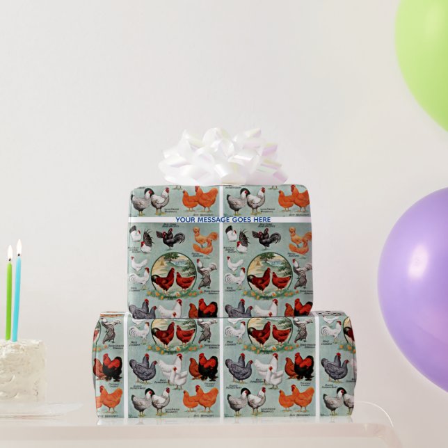 Vintage Chicken Breeds Pattern  Wrapping Paper (Party Gifts)