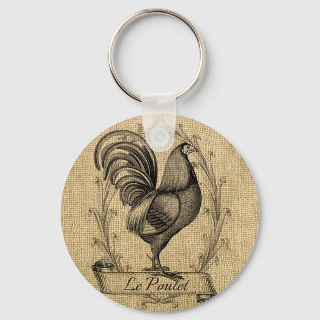 Vintage Chicken Burlap Keychain (Front)