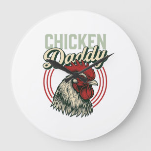 Vintage Chicken Daddy Rooster Shirt Design_1 Large Clock