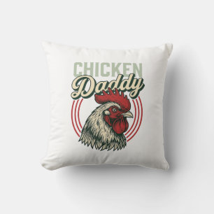 Vintage Chicken Daddy Rooster Shirt Design_1 Throw Pillow