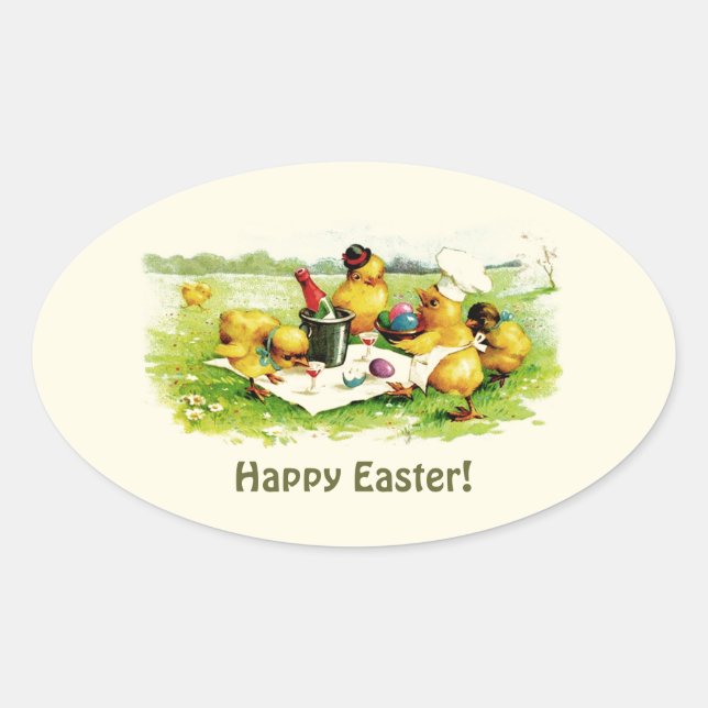 Vintage Chicken Family Easter Gift Stickers (Front)