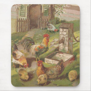 Vintage Chicken Family Mouse Pad