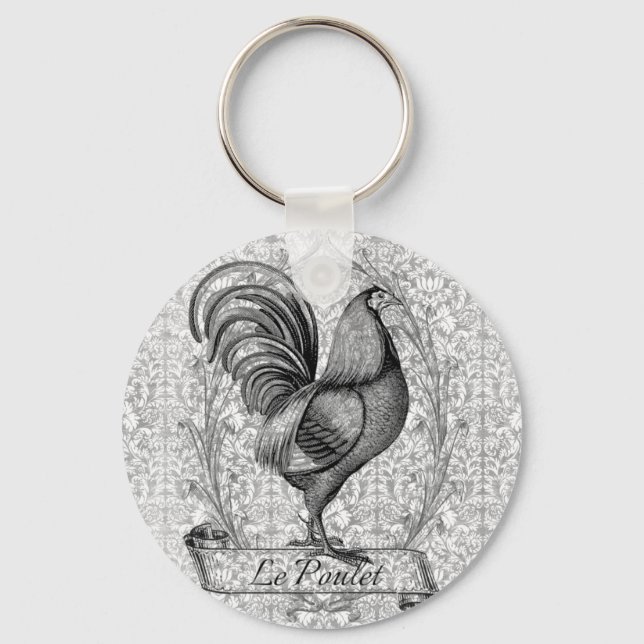 Vintage Chicken Illustration Keychain (Front)
