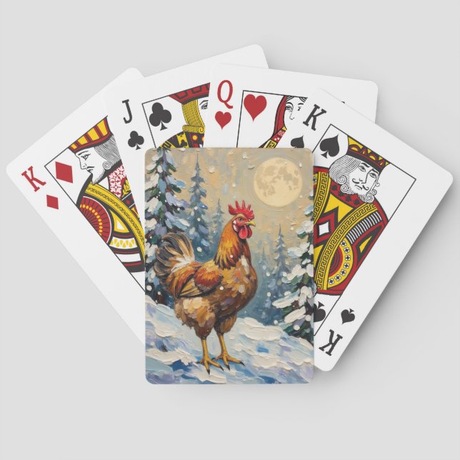 Vintage Chicken in Snowy Christmas Wonderland Playing Cards (Back)