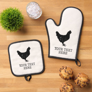 Vintage chicken silhouette logo custom BBQ Oven Mitt & Pot Holder Set