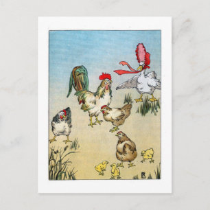 Vintage Chickens and Goose Postcard