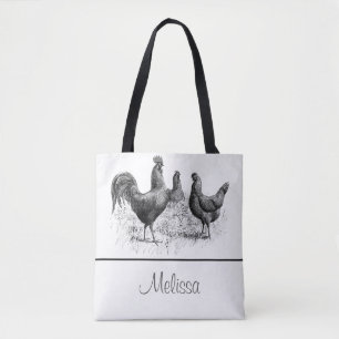 Vintage Chickens and Rooster Personalized Tote Bag
