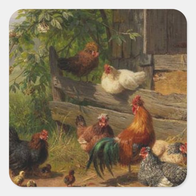 Vintage chickens and rooster sticker (Front)