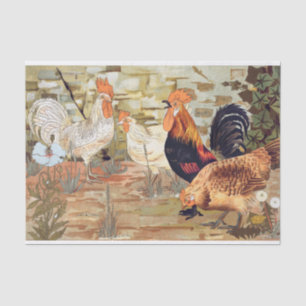 Vintage Chickens Rooster Decoupage Tissue Paper
