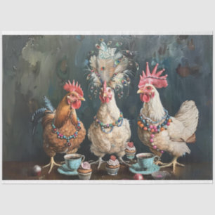 Vintage Chickens Tea Party Decoupage  Tissue Paper