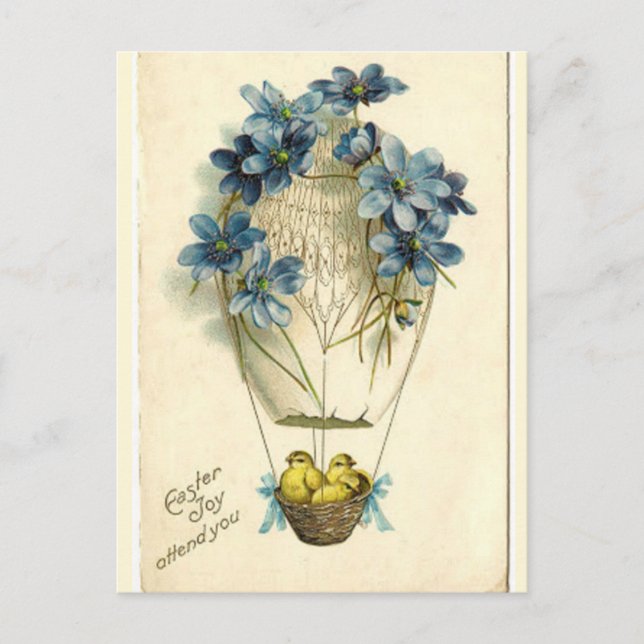 Vintage Chicks in Eggshell Balloon Easter Greeting Postcard (Front)