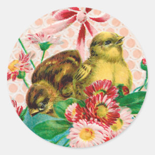 Vintage Chicks with Easter Egg Easter Greeting Classic Round Sticker