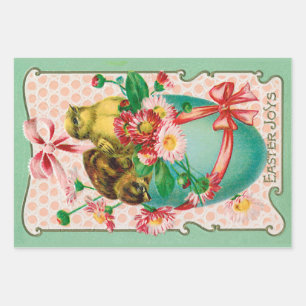 Vintage Chicks with Easter Egg Easter Greeting Wrapping Paper Sheet