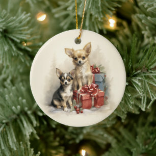 Vintage Chihuahua Christmas Ceramic Ornament