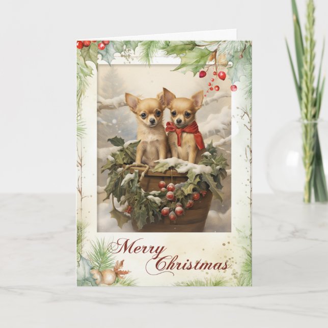 Vintage Chihuahua Christmas Holiday Card (Front)