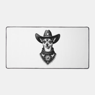 Vintage Chihuahua Cowboy Engraving Style Western D Desk Mat