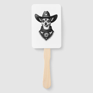 Vintage Chihuahua Cowboy Engraving Style Western D Hand Fan