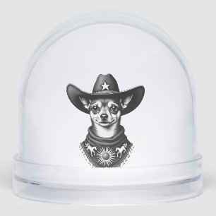 Vintage Chihuahua Cowboy Engraving Style Western D Snowglobe