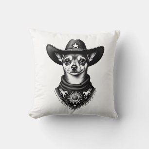 Vintage Chihuahua Cowboy Engraving Style Western D Throw Pillow