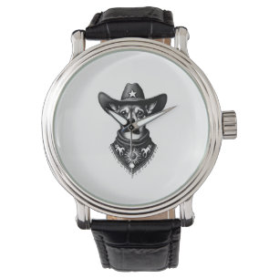 Vintage Chihuahua Cowboy Engraving Style Western D Watch