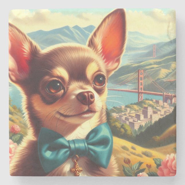 Vintage Chihuahua Painting Stone Coaster (Front)