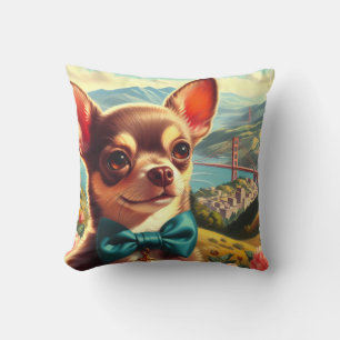 Vintage Chihuahua Painting Throw Pillow