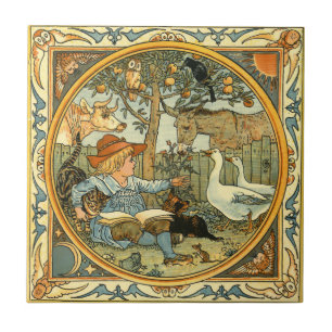 Vintage Child And Animals by Walter Crane Tile